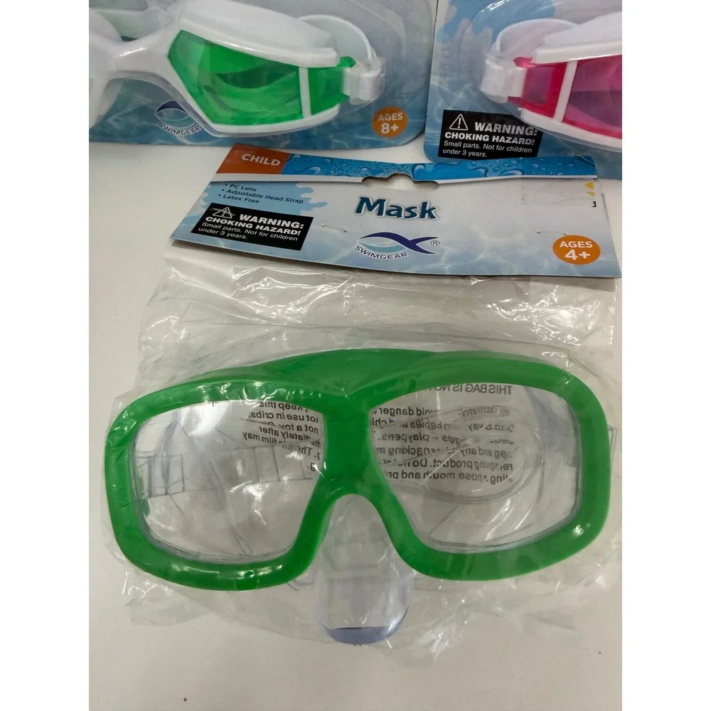 Swimgear Youth Cool Goggles and Child‎ Swim Mask Set 3 Pack Green Pink White